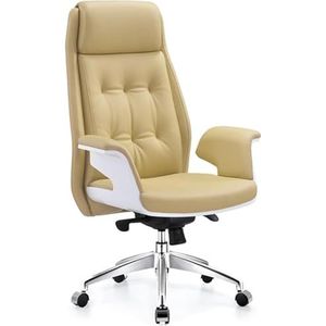 AviiSo Executive bureaustoel PU computer fauteuil voor thuiskantoor, zware lederen bureaustoelen met rugleuning aanpassing, ergonomische draaibare taakstoel (kleur: beige)