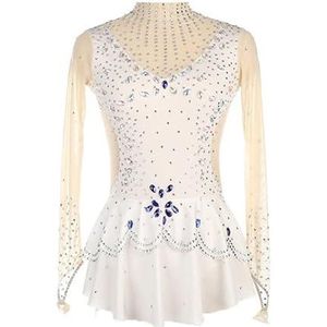 Nnnydjy Klassieke wedstrijdjurk voor kunstschaatsen Handgemaakte rolschaats kostuums voor meisjes Trekpakje met lange mouwen voor ritmische gymnastiek Hoge kraag,Wit,11_13Years