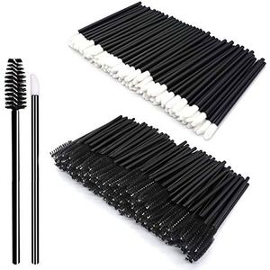 200 stuks wegwerp wimperborstels, draagbare zwarte make-upkwastenset (lippenkwast, wegwerp-wimperborstel) voor dagelijkse activiteiten (zwart)