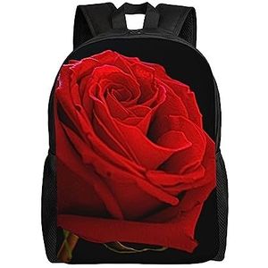 OUSIKA Rode Rose Zwarte Achtergrond Rugzak Casual Reizen Dagrugzakken Lichtgewicht Laptop Tassen Camping Tas Voor Vrouwen Mannen, Zwart, One Size, Reizen Rugzakken