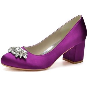 Hakken Voor Vrouwen Ronde Neus Chunky Pumps Schoenen Blok Hoge Hak Slip-On Jurk Kantoor Feest Trouwschoenen,Purper,35 EU