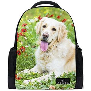 My Daily Golden Retriever Hond Bloem Rugzak 14 Inch Laptop Daypack Boekentas voor Reizen College School, Meerkleurig, One Size