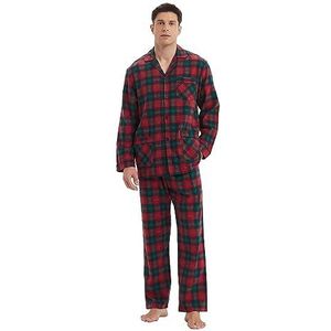 kolipajam Bijpassende pyjamaset voor koppels 100% katoenen flanellen pyjama voor koppels, zachte pyjama met zakken, groen en rood geruit heren, groot