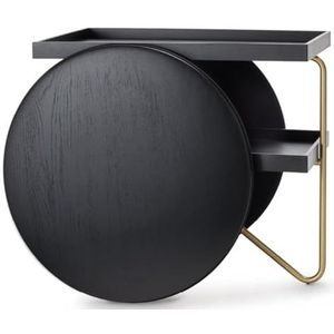 Casa Padrino luxury side table black/white/brass Ø 55 x H. 55.5 cm - Round stainless steel table with 2 semicircular ceramic plates - Living room furniture - Luxury Furniture