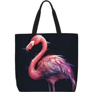 DEHIWI Abstracte Flamingo Tote Bag Voor Vrouwen Waterdichte Casual Schoudertas Met Rits Kruidenier Handtassen Voor Kantoor Winkelen Reizen, Zwart, One Size