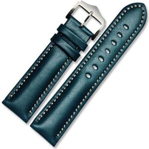 LUGEMA Echt Lederen Armband Handgemaakte Horlogeband 18 20mm 22mm Horlogeband Groen Blauwe Kleur Polshorloge Band Horloges (Color : Blue silver buckle, Size : 22mm)
