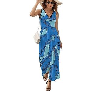 Narwal Zee Eenhoorn Casual Maxi-jurk Voor Vrouwen V-hals Zomerjurk Mouwloos Strandjurk, L