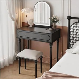 Vanity Bureau Massief Houten Make-up Vanity Set Met Led Spiegel Vanity Banken Kussen Make-up Stoel Thuis Nachtkastje Kaptafel