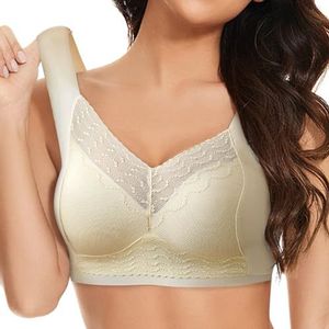 OwkHome Push-up Comfortbeha For Dames - Volledige Dekking Zonder Beugel, Naadloze Bralette Met Ondersteuning, Geschulpte V-hals, Dagelijkse Beha(H7-beige,2X-Large)