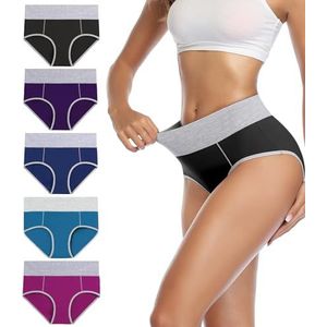 wirarpa Damesondergoed, katoen, hoge taille, stretch, slips, zachte onderbroek, volledige dekking, 5 stuks, M
