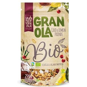 La Newyorkina - Organic Granola - Coconut and Lemon Friends - Bag of 275 gr - High Fibre Content - Organic and Vegan Granola - Granola with Extra Virgin Olive Oil - 100% Artisan Process