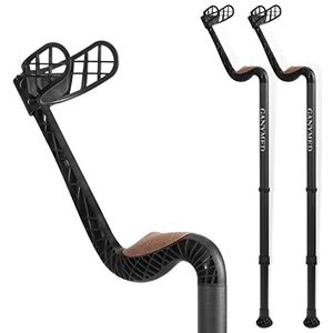 Ossenberg GANYMED Onderarmhulp, loophulp met anatomische softgrip van kurk, in hoogte verstelbare onderarmsteun van lichtmetaal, krukken met rubberen voet, tot 120 kg, zwart