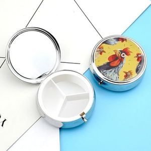 Kunst Kip Schilderen Pillendoos Pil Container Houder 3 Compartiment Metalen Pil Organizer Travel Medicine Organizer Draagbare Pillendoos voor Pocket om Pillen Vitamine vast te houden
