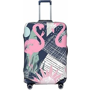 TOMPPY Roze Flamingo En Bladeren Gedrukt Bagage Cover Anti-Kras Koffer Protector Elastische Koffer Cover Past 45-32 Inch Bagage, Zwart, Large