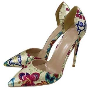 Dames Gouden Bloemen 12CM Stiletto Jurk Pumps - Bruids Bruiloft Feest Schoenen - Sexy Hoge Hakken met & Antislip Zool,Goud,34 EU