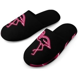 Roze Flamingo Neon Womens Katoenen Slippers Indoor Home Slippers Wasbare Slippers voor Vrouwen