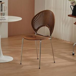 Eetkamerstoel met massief houten schelp, loungestoelen met rugleuning, minimalistische fauteuils zonder armleuningen, midden eeuw schelpstoel met metalen poten, geschikt voor keuken, eetkamer,