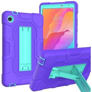 ZZjingli for Huawei MatePad T8 Contrast Kleur Robot B3 Siliconen Hybride PC Tablet Case met Houder (Paars Mintgroen) (Blauw Zwart) (Rood Zwart) enz.(Purple Mint Green)