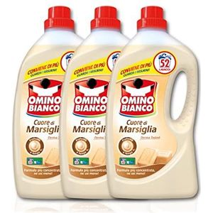 Omino Bianco Vloeibaar wasmiddel, 156 wasbeurten, respecteert kleuren en stoffen, frisse geur met Marseilleerhart, wit, 2600 ml x 3 verpakkingen