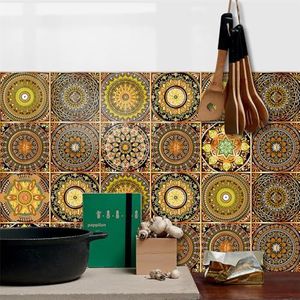 Muurtegels Tegelstickers 20X20 Cm Gele Mandala Tegelstickers for Keuken en Badkamer, Plak op wandtegels, Wandtegels Vinyl Woondecoratie, Peel & Stick Zelfklevende Splashback (Size : 15x15cm)