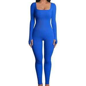 Jumpsuit met lange mouwen voor dames, Sportjumpsuit met lange mouwen - Bodycon-stretch-jumpsuit met vierkante hals, lange mouwen en volledige lengte,Volledige bodysuits voor dames, romper met