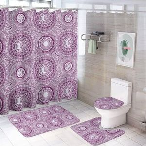 Lila Mandala sterren en manen 4 stuks badkamer sets met douchegordijn toilet deksel cover en tapijten