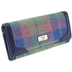 BRAW CLANS TARTANS Harris Tweed damesportemonnee - tartan design - gemaakt in Schotland - Schots erfgoed cadeau voor dames - kaarthouder, Zacht blauw en roze, Long, Modern