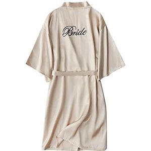 XiinxiGo Nachtkleding zijde imitatie badjas kort hemdje pyjama ochtendjas dames kimono nachtkleding voor bruid, Bruid Champagne 1, XL