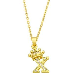 Dames vergulde kroon letter hanger kubieke zirkoon initiële ketting naam sieraden cadeau (Style : X)
