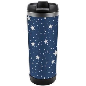 Navy Blue Night Sky Stars Travel Mok Rvs Koffie Cup Isolatie Tumbler Thermische Mok voor Thee Sap