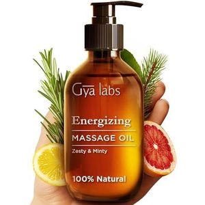 Gya Labs Energizing Massage Oil for Massage Therapy - Body Massage Oils for Couples - Crafted with Lemon, Grapefruit, Rosemary, Peppermint, Pine Needle, Jojoba & Argan Oils (200ml)