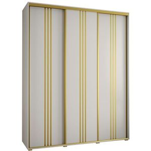 MEBLE KRYSPOL Davos 6 190 SlaapkamerKledingkast met drie schuifdeuren - moderne kledingkast, kledingroede en planken - 235,2x190x45 cm - Wit Wit Goud