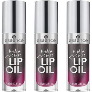 essence hydra kiss LIP OIL, lipgloss, nr. 05, zwart, hydraterend, verzorgend, met oliën, glanzend, veganistisch, zonder parabenen, zonder microplasticdeeltjes, nanodeeltjes vrij, 3 stuks (3 x 4 ml)