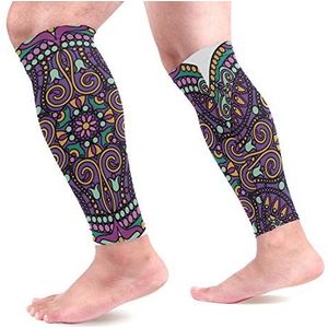 EZIOLY Mandala Bohemia Sport Kalf Compressie Mouwen Been Compressie Sokken Kalf Guard voor hardlopen, Fietsen, Moederschap, Reizen, Verpleegkundigen