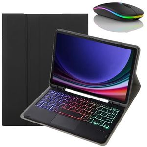 Toetsenbordhoes voor Samsung Galaxy Tab S10 FE Plus 13.1 inch 2025, Afneembaar Draadloos Achtergrondverlichting Toetsenbord met Potloodhouder, Dunne Slanke Foliodekking met Bluetooth-Muis,zwart