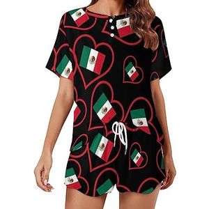 I Love Mexico rood hart mode 2 stuks dames pyjama sets korte mouw nachtkleding zachte loungewear stijl-29
