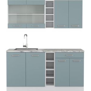 Vicco Kitchenette R-Line Solid Wit Blauw Grijs 160 cm Moderne keukenkasten Keukenmeubel