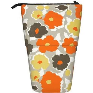 Nbtghga Bloemenpatroon (2) Print Potlood Telescopische Klassieke Kunsten Stand Up Etui Organizer Potlood Houder Make-up Tas Gift, Zwart, Eén maat