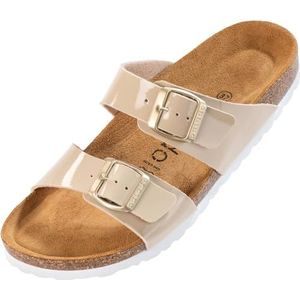 Palado Damessandalen Samos - schoenen met verstelbare riemen - outdoor & pantoffels met zool van het fijnste suède - sandalen met natuurlijk kurk-voetbed, Lak beige, 38 EU
