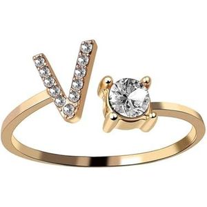 26 Alfabetringen AZ Initialen Vrouwen Creatieve Ringen Mode Feest Sieraden Geschenken (Color : Golden_V)