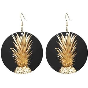 CRJSYCBYB Gouden Ananas gedrukt Ronde Acryl Oorbellen Lichtgewicht Dangle Oorbellen, Eén maat, Acryl