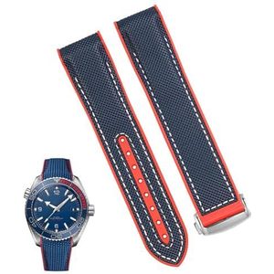 dayeer Siliconen nylon horlogeband voor Omega 300 SEAMASTER 600 PLANET OCEAN Horlogebandaccessoires Kettingriem (Color : Blue white SK, Size : 20mm)