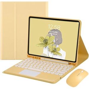 Toetsenbordhoes voor iPad Air 13'' (M2) 2024/Pro 12.9'' (3e, 4e, 5e, 6e Generatie), Magnetisch Afneembaar Draadloos Toetsenbord met Bluetooth Muis,Geel