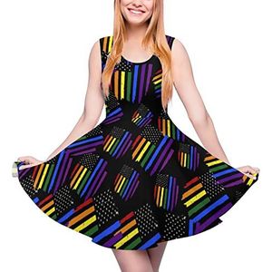 Gay LGBT Pride Regenboog Vlag Overgooiers Voor Vrouwen Hoge Taille Mini Jurk Grote Zoom Tank-Jurk Casual Zomer Jurk M