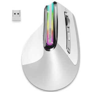 NEWWAY - 2024 Nieuw - Draadloze Verticale Muis A9 - WiFi 2.4 GHz Draadloze USB C - Oplaadbaar - RGB - 2400 DPI - Ergonomisch - Stil - Geïntegreerde Nano Ontvanger 10M - Wit