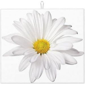 Witte madeliefje bloem met felgeel hart, afdruipmat, absorberende droogmat voor afdruiprek 41 x 46 cm