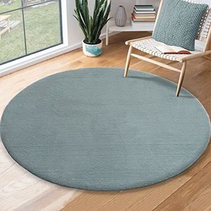 the carpet Relax modern, pluizig, laagpolig tapijt, antislip onderkant, wasbaar tot 30 graden, heerlijk zacht, bontlook, blauw, 200 cm rond