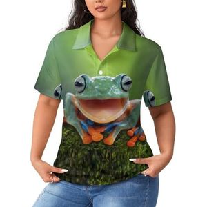 Pylon Blue Laughing Tree Frog Dames Poloshirts met korte mouwen Casual T-shirts met kraag Golfshirts Sport Blouses Tops L