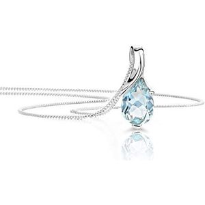 OROVI – Druppelketting van 9 karaat (375) witgoud met aquamarijn (0,55 ct), filigraan gouden ketting voor dames met blauwe edelsteenhanger in druppelvorm, gouden ketting, allergeenvrij en handgemaakt
