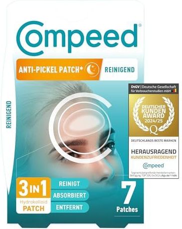 Compeed® Anti-puistjes patch reinigend - hydrocolloïde pleisters tegen puistjes, mee-eters en onzuiverheden - speciaal voor de nacht - 7 stuks